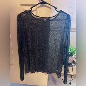 Black sparkle cropped mesh shirt M/L